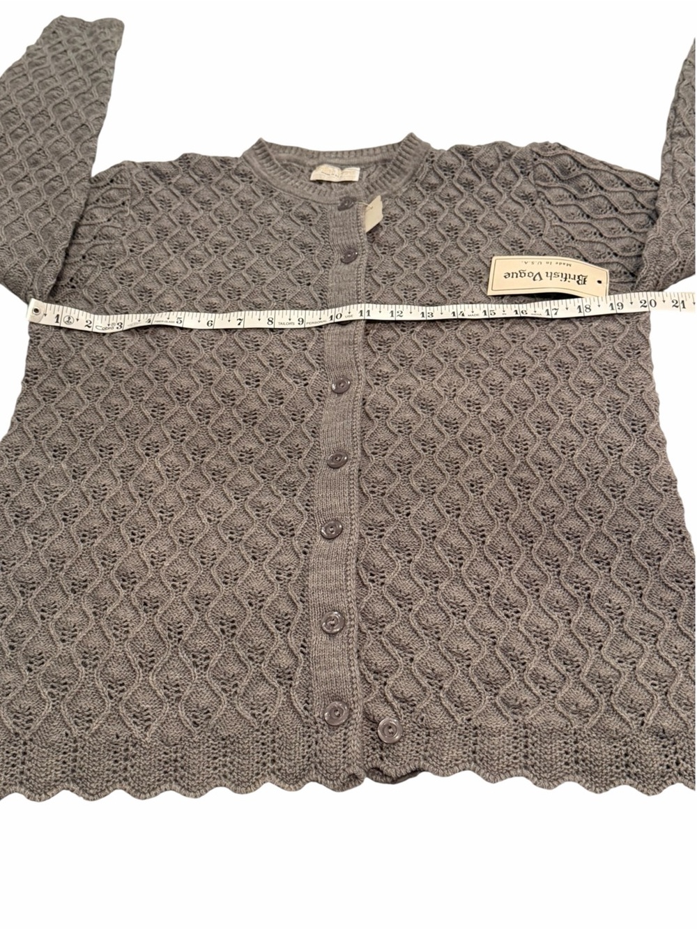 Vintage British Vogue Gray Pointelle Cardigan XL Made in USA - Picture 5 of 6